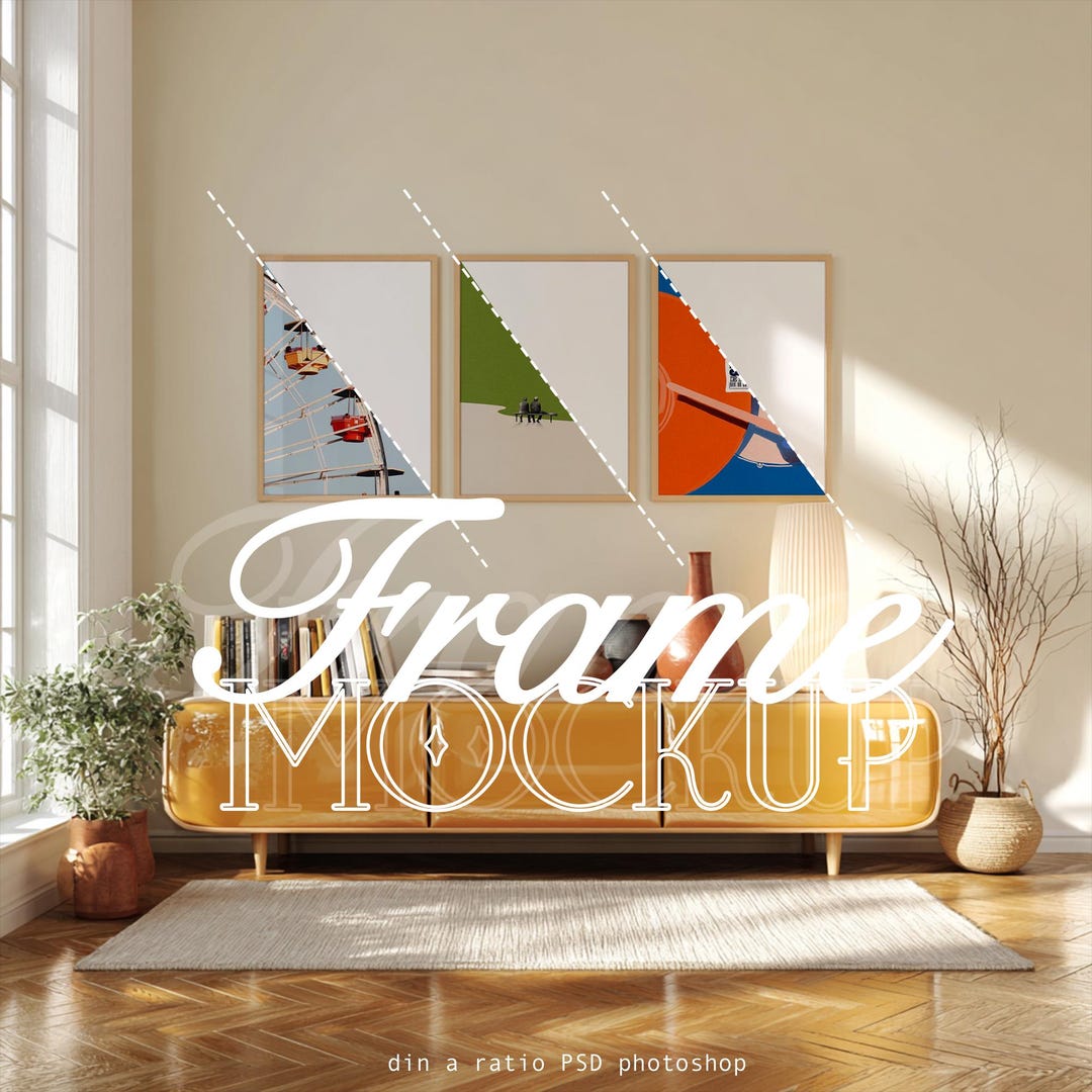 Buffet Frame Mockup DIN A, Retro Poster PSD Photoshop Template Interior ...