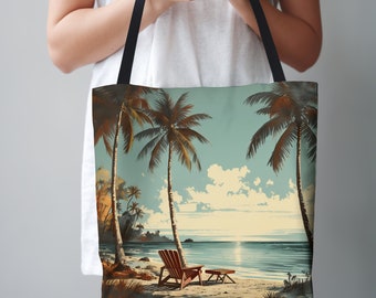 Beach Tote Bag Travel Bag Vintage Sunset Beach Vibe Carry On Bag Weekend Vacation Shoulder Bag