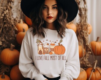 T-shirt autunnale I Love Fall Most Of All Thanksgiving Pumpkin Felpa Felpa con cappuccio autunnale Maglione autunnale Camicia Cottagecore