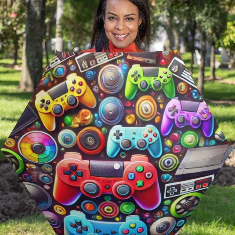 Gaming Joystick Pattern Print Automatic Foldable Umbrella