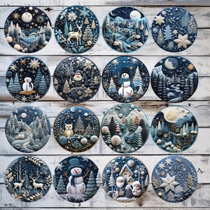 16 Hues of Blue Fantastic Christmas Ornaments One-Sided Ceramic Set of 16. Non-textured.