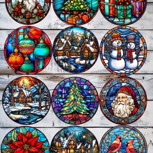 12 Stained Glass Look Christmas Ornaments set of 12  Unique handmade ceremic.