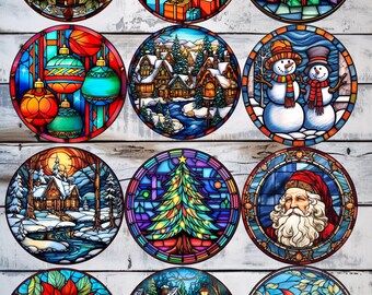 Set of 12 Unique Handmade Ceramic 12 Stained Glass Look Christmas ...