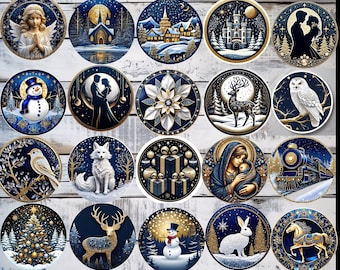 NEW Beautiful Navy and Gold 2024 Collection Christmas Ornaments Original One of a Kind design. Makes a great gift. One sided heat pressed.