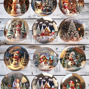 12 Looks like  Snow Globes Unique Design.  One-Sided Ceramic Christmas Ornaments Set of 12