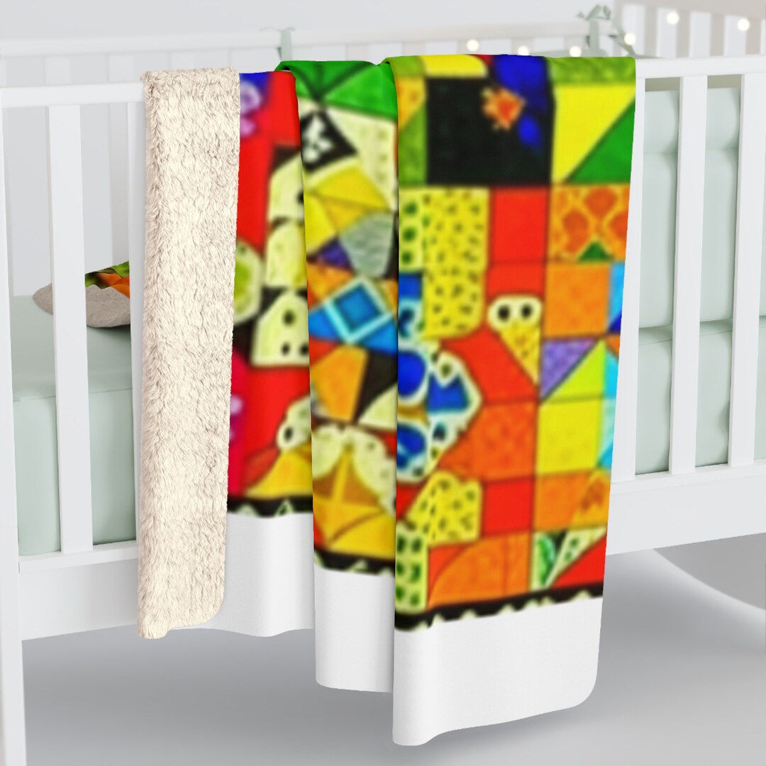 Baby Blabket or Throw Color and Shape Quilt Square Sherpa Fleece