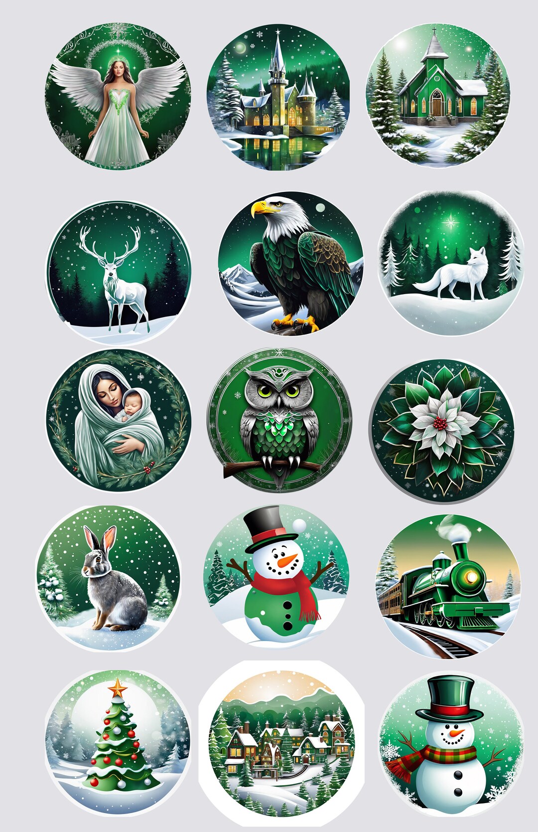 15 Team Colors Green Silver White Coordinated Box Set of Christmas Tree