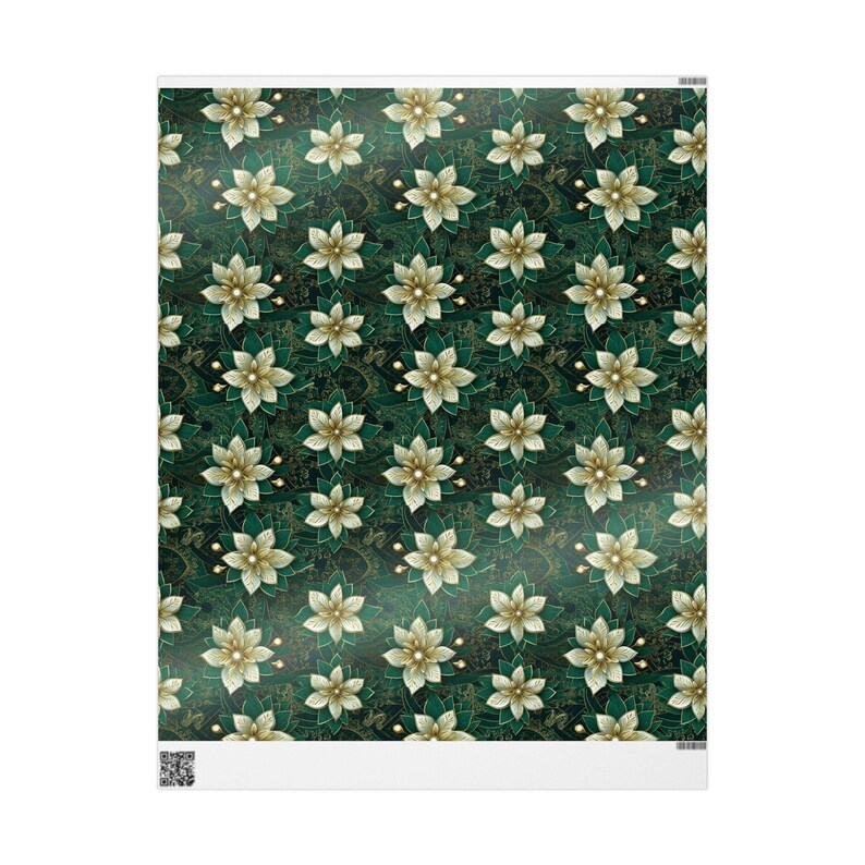 Emerald and Gold Poinsettia Flower Gift Wrapping Paper. Christmas and