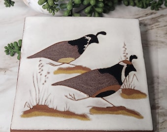 Azulejo artístico vintage de Gaskins, Gila McKusick Gambel, con la codorniz, 1967.