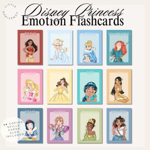 Princess Emotional Regulation Support Flash Cards, Behavior Chart Coping Skill Therapy Emotion Cards, Calm Down Corner Feelings Wheel