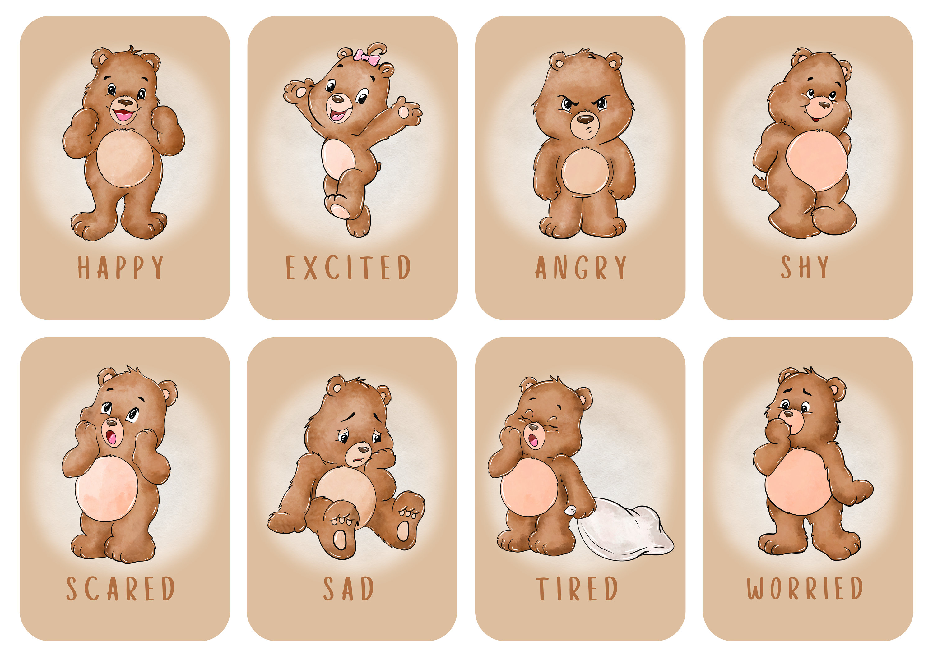 Teddy Bear Emotional Regulation Flash Cards, Mood Tracker Emotion Cards ...