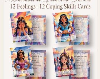Princess Coping Skills Cards for Kids, Feelings Flashcards, Emotional Regulation & Emotions Cards