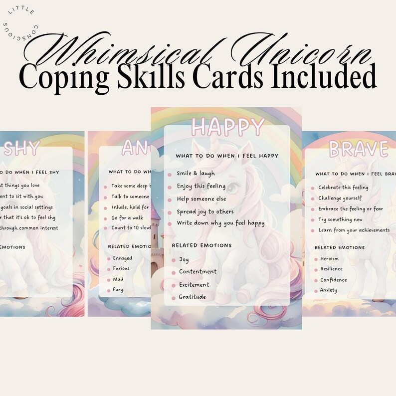 Whimsical Unicorn Emotional Regulation Support Flash Cards, Calm Down ...
