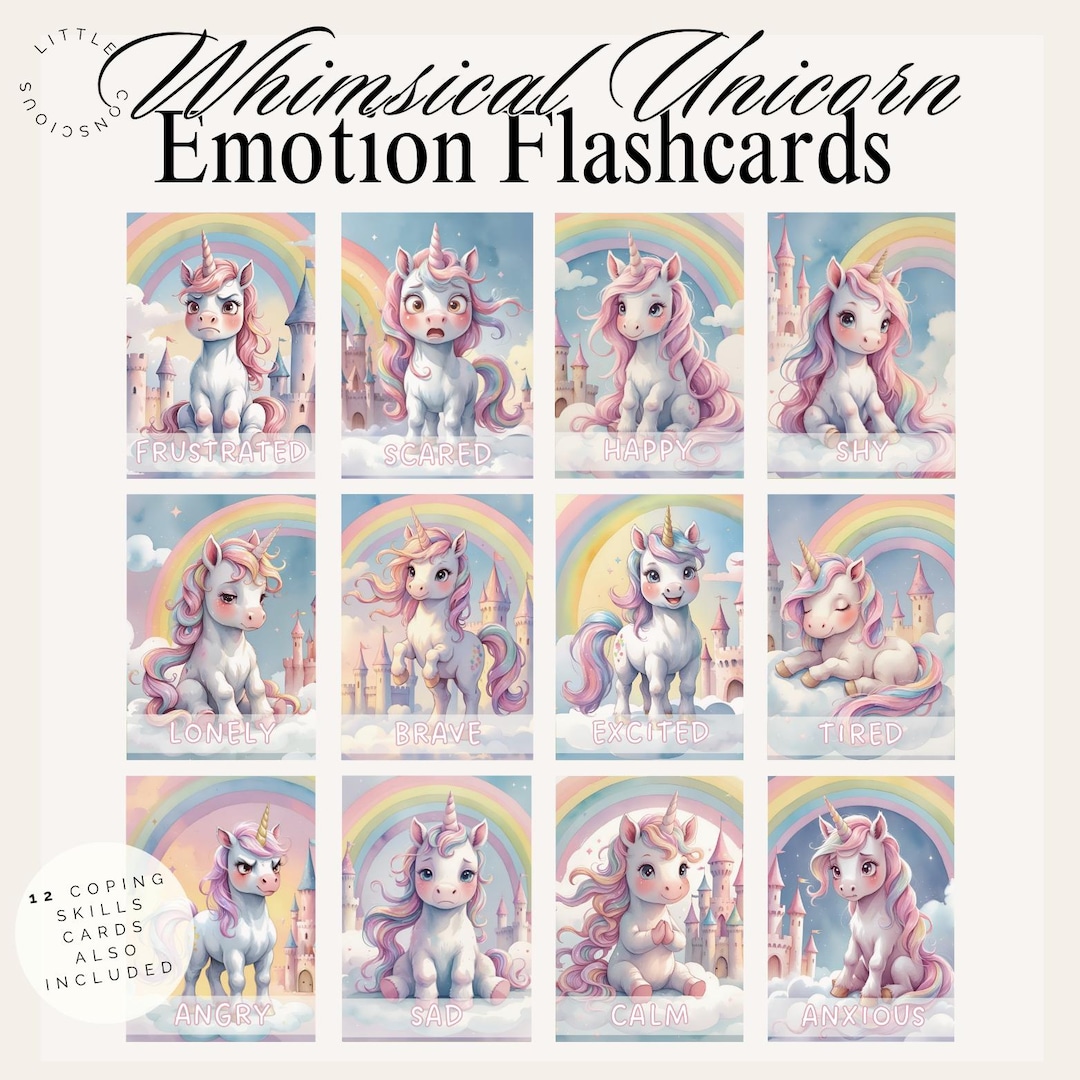 Whimsical Unicorn Emotional Regulation Support Flash Cards, Calm Down ...