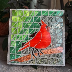 Square Colorful Mosaic Garden Paver Stepping Stone- Cardinal