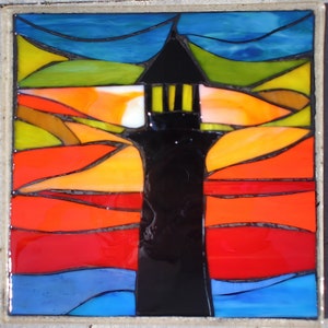 Square Colorful Mosaic Garden Paver Stepping Stone- Light House