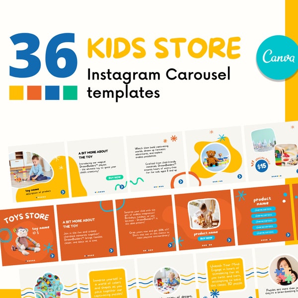 CANVA Carousel Templates kids SHOP, kids store, toys shop, Colorful Templates, Social Media, Instagram Post, Children Instagram Post