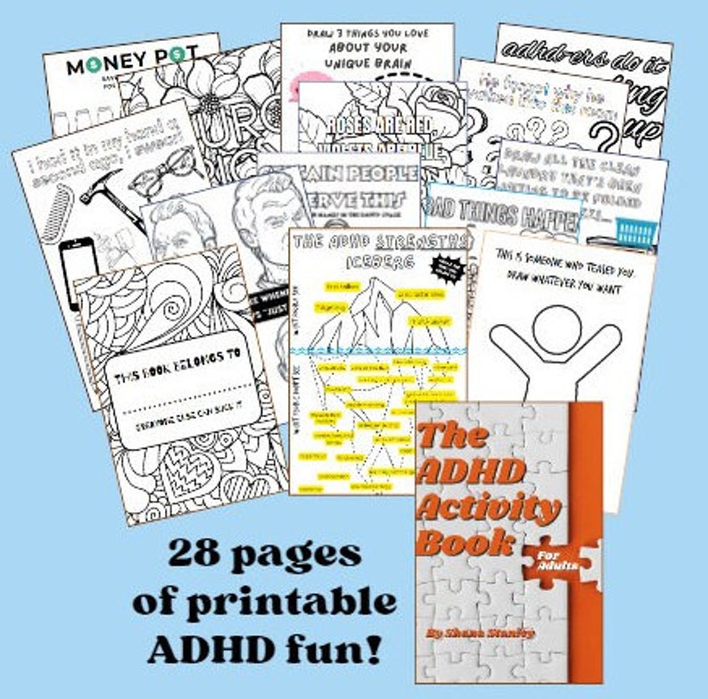ADHD-aktivitetsboken för vuxna; Neurodivergent målarbok; Neurospicy aktivitetsbok bild 1