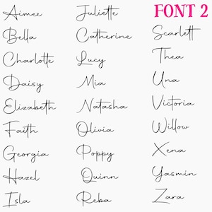 May include: A list of 24 female names written in a cursive script font. The names are arranged in three columns, with the heading "FONT 2" at the top of the right column.