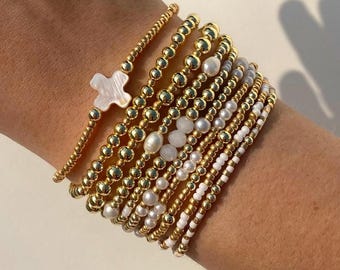 Beaded Bracelets, 14K gold stacking bracelets, silver stacking bracelets, stretch bracelets, gold plated, silver plated, summer bracelets