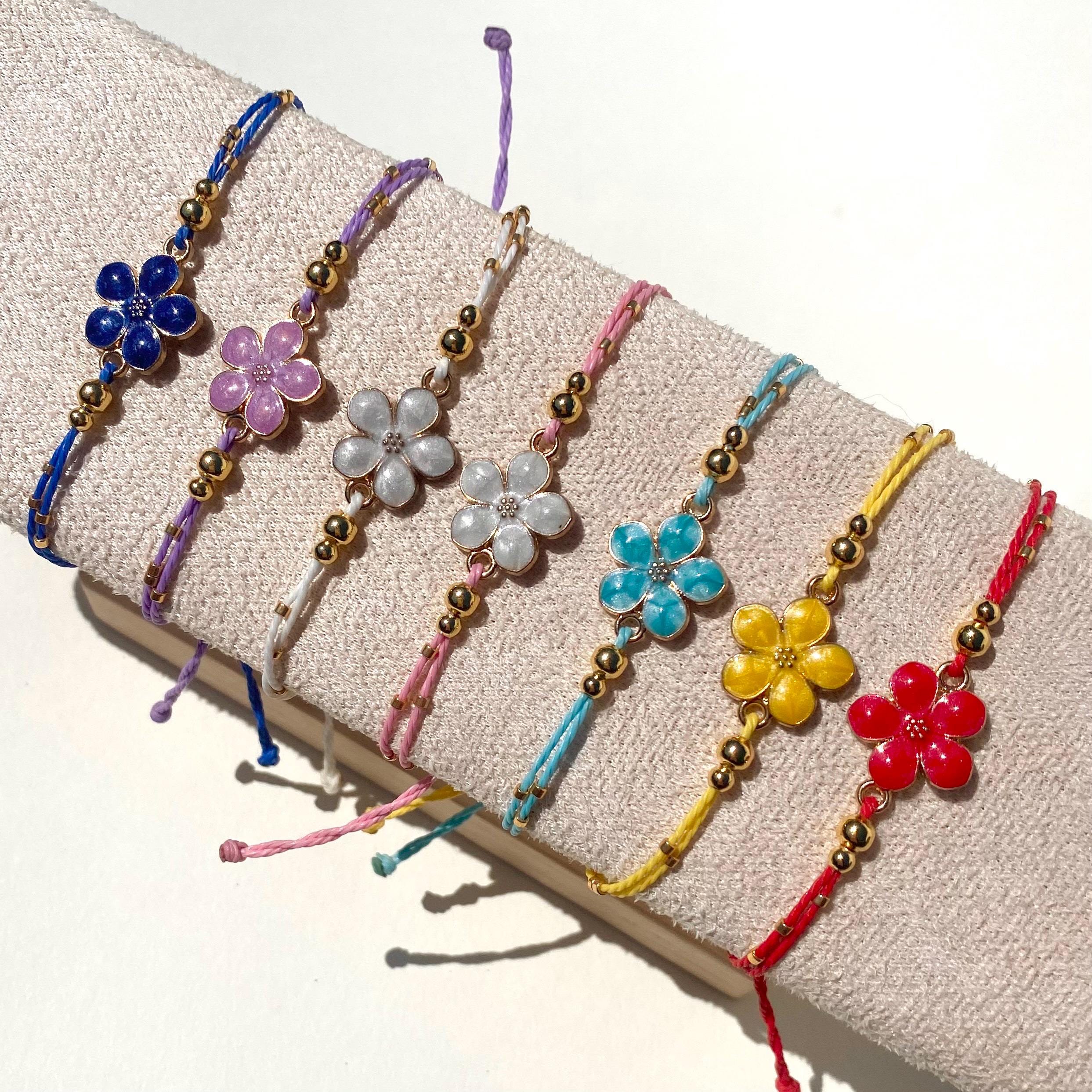 Hawaiian Flower Bracelets, Adjustable Bracelets, String Bracelets, Wax Thread Bracelets, Summer Bracelets, Beachy Bracelets, Gold bracelets