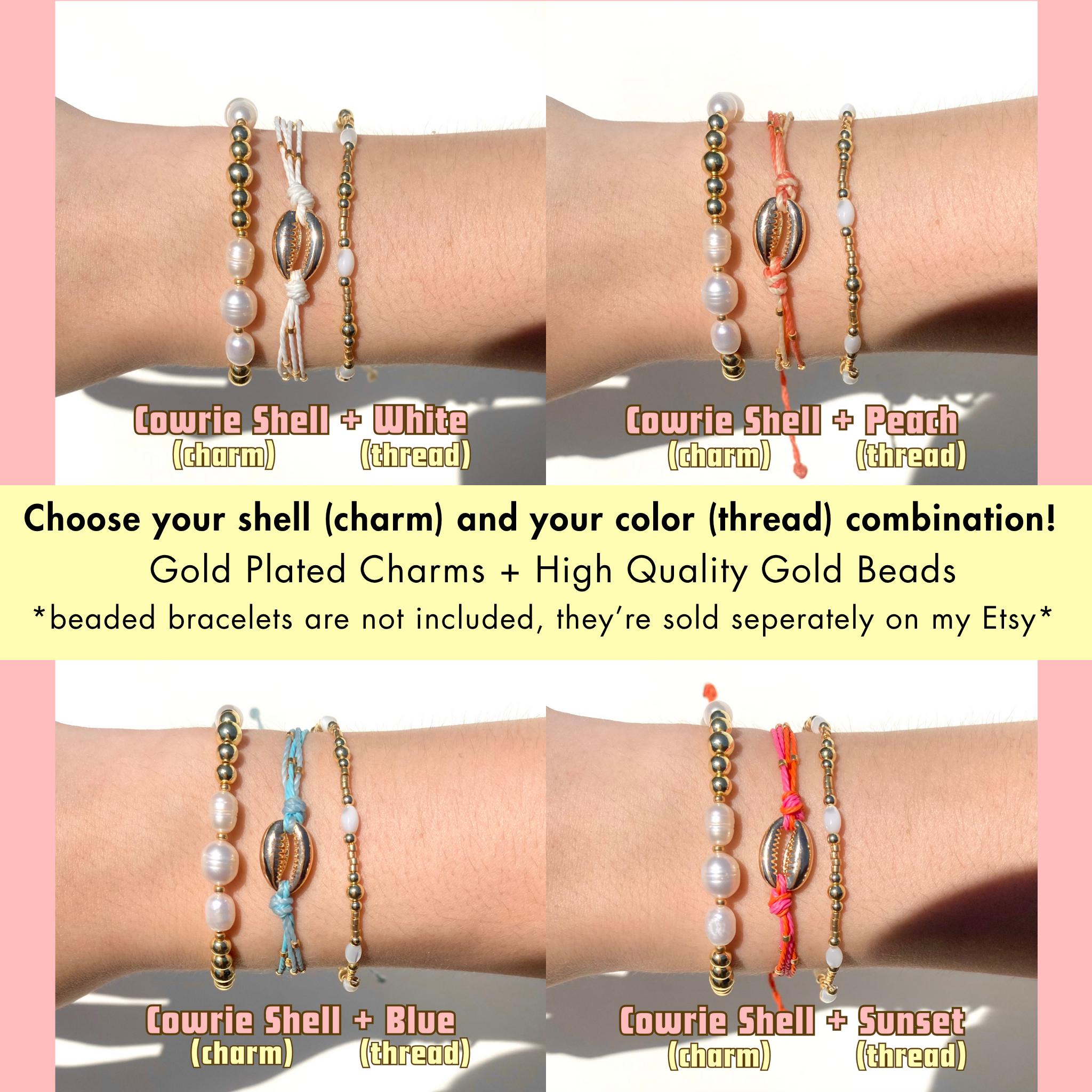 Gold Plated Shell String Bracelet: Waterproof Waxed String, Adjustable ...