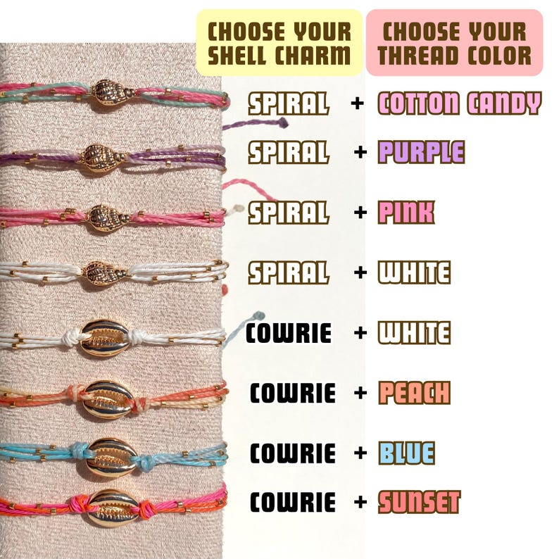 Gold Plated Shell String Bracelet: Waterproof Waxed String, Adjustable ...