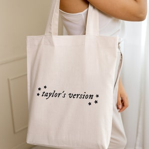 Taylors Version Tote Bag, Handmade Canvas Shoulder Bag, Music Lover Gift