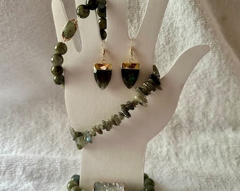 Four piece Natural Labradorite bracelet and earring set