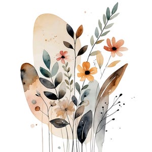 Boho Watercolor Flower Clipart: Abstract Floral Art (Digital Download)