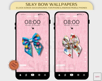 Telefoonbehang Silky Bow: roze bloemen iPhone- en Android-achtergronden (digitale download)
