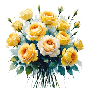 Yellow Roses watercolor Clipart | Home Decor | Printable Clipart | Gift for her, him | Greeting Cards | Mugs | T-Shirts | Junk Journals