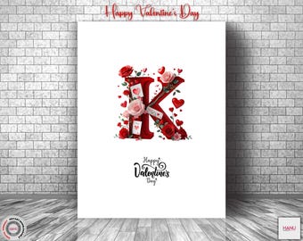 Floral 3D Valentine Alphabet PNG: Decorative Letters (Instant Download)