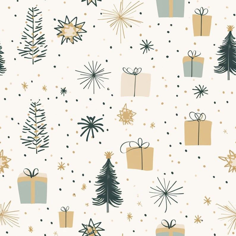 Christmas Wrapping Paper Design Pattern, Seamless Pattern, 8 Pack, Winter Season, for Wrapping