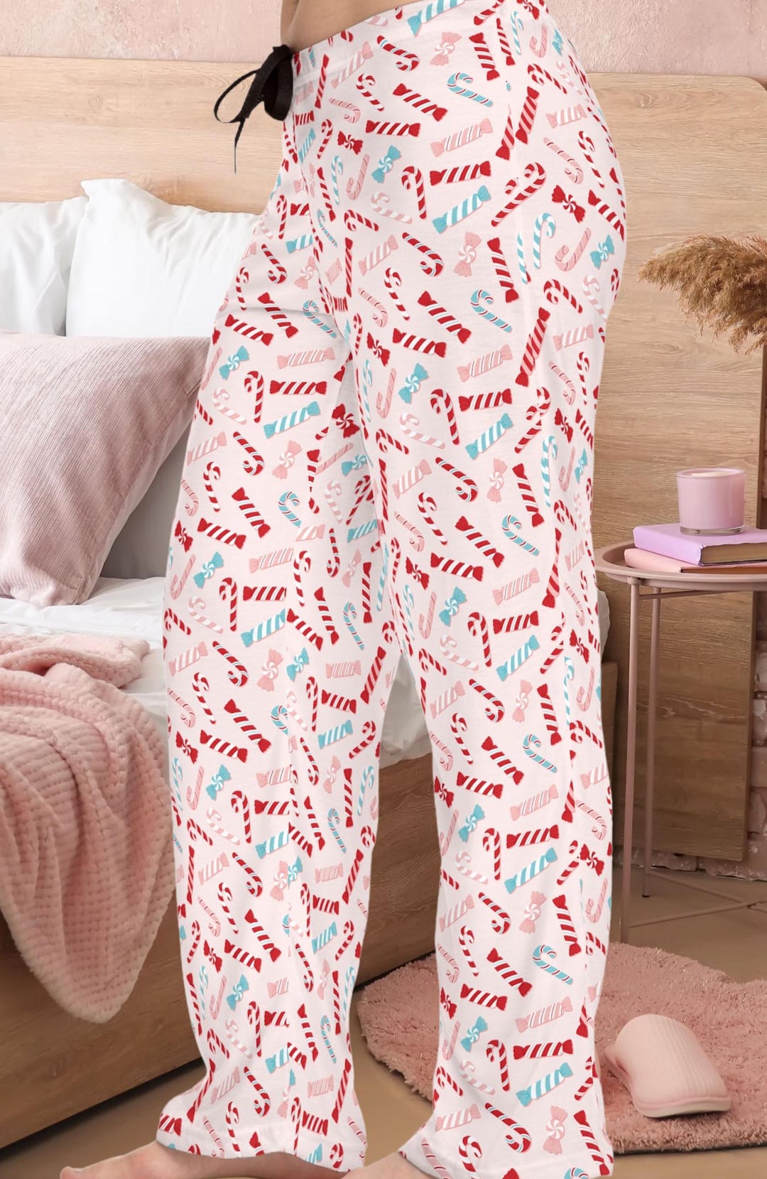 Festive Candy Cane Pajama Pants for Women, Cozy Holiday Sleepwear, Cute ...