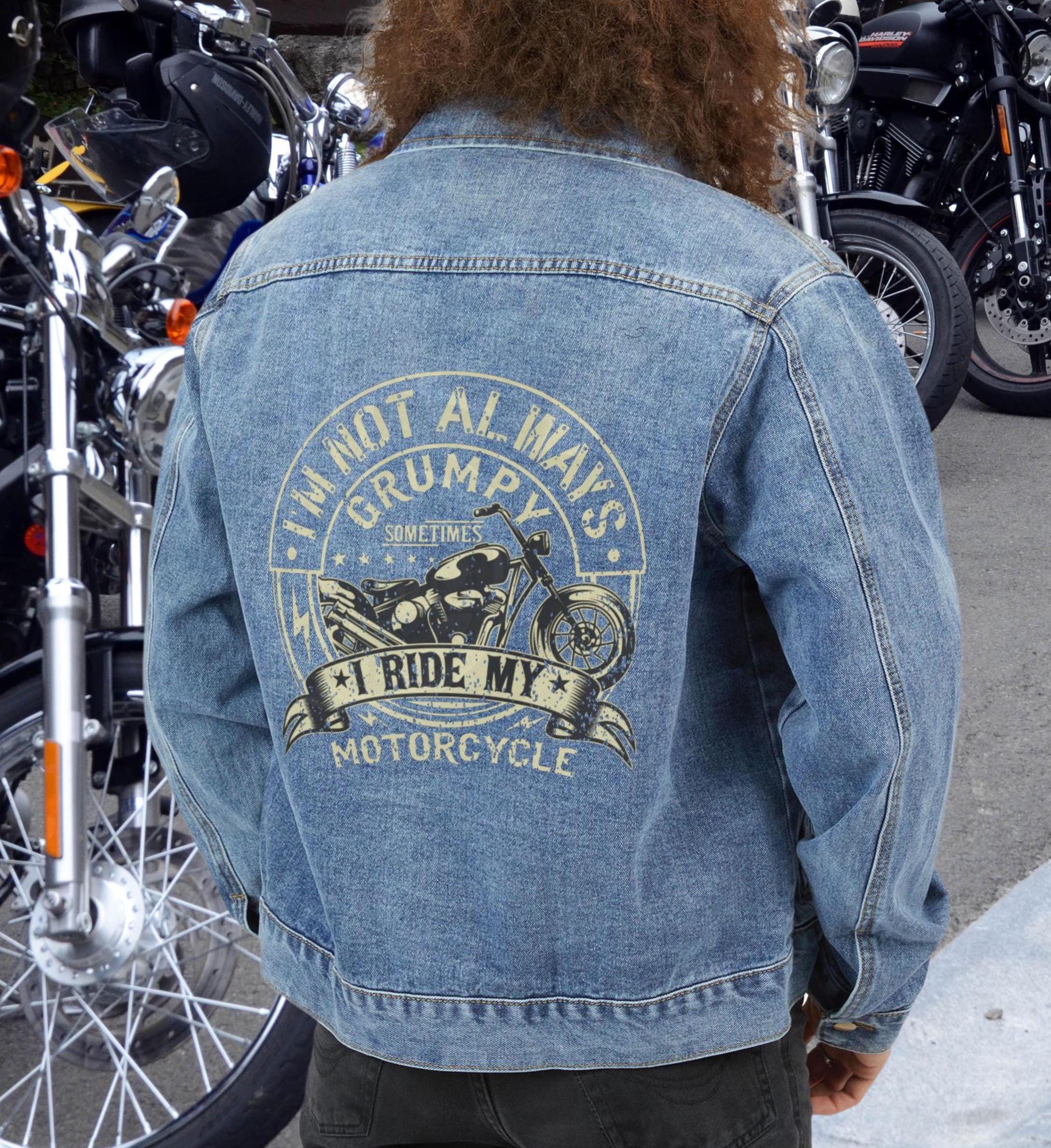 【DEARMINE】Vintage catchy denim jacket Cool Men's Denim Jacket, Grumpy Motorcycle Lover Gift