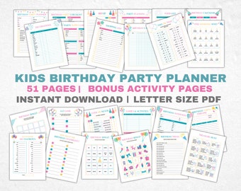 Planificador de fiestas imprimible / Organizador de fiestas de cumpleaños imprimible / Planificador de cumpleaños para niños / Descarga instantánea / Lista de verificación de fiestas / Lista de tareas pendientes