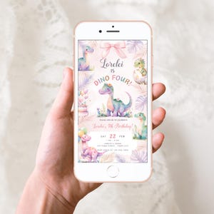 Pastel Dinosaur Invitation | Girl 4th Birthday | Dino Four Birthday Party | Instant Download | Girl Dino Party Invite | Editable Template
