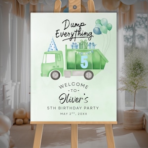 Garbage Truck 5th Birthday Welcome Sign, Editable Party Decor, Printable Kids Birthday, Trash Bash Celebration, Trash Truck Custom Sign