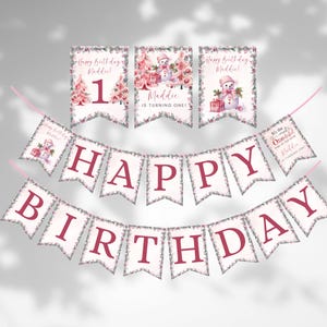Mädchen Winter Schneemann Themen Happy Birthday Banner, druckbare DIY Geburtstag Dekor, essbare jedes Alter, anpassbare Vorlage, sofort Download