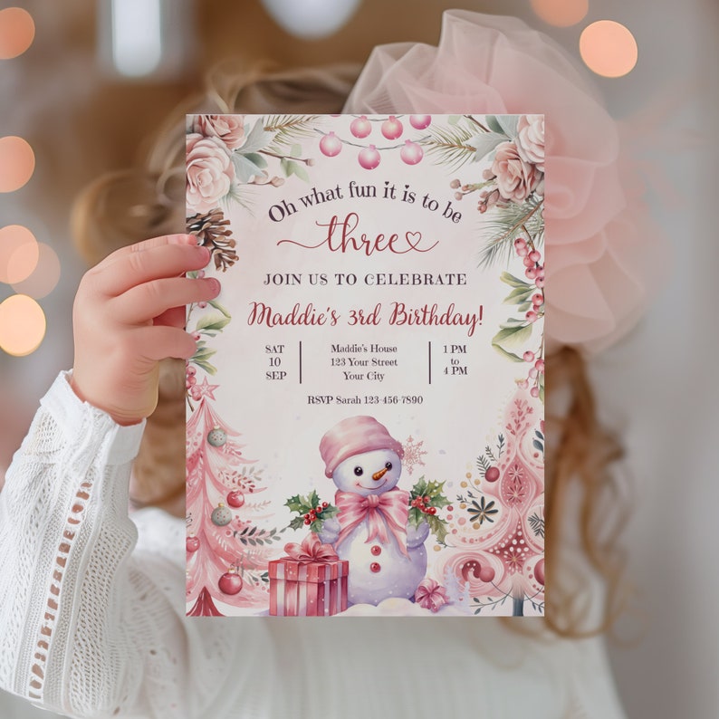 Oh What Fun It is to Be Three 3rd Christmas Birthday Invitation