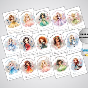 Imprimables Princesse Saint-Valentin | Étiquette cadeau Saint-Valentin | Princesse de conte de fées Saint-Valentin | Étiquette de la Saint-Valentin pour l'école des enfants | Saint-Valentin