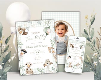 Two Silly Goose Birthday Invitation, Editable Boy 2nd Birthday Invite, Instant Download