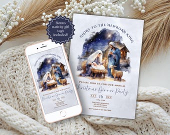 Nativity Christmas Invitation | Religious Christmas Canva | Christian Christmas Party Invitation | Worship Christmas Invitation