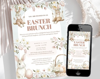 Editable Easter Brunch Invitation, Printable Floral Resurrection Day Lunch Invite, Church Family Easter Dinner, Instant Digital Download