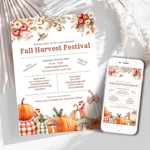 Herbst Festival Einladung, Ernte Party einladen, Herbst Schule Fundraiser Event, druckbare Flyer für Gatherings, Instant Download