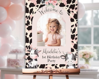Holy Cow I'm One 1st Birthday Welcome Sign, Editable Cow Party Decor, Instant Digital Download, Any Age Birthday Sign, Custom  DIY Fun Decor