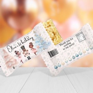 Emballage personnalisé pour gâteries casse-noisette, riz croustillant, cadeau d&#39;anniversaire modifiable fille, fichier numérique, emballages de bonbons d&#39;anniversaire pastel