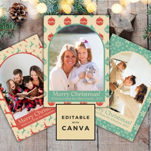 Photo Christmas Card Template | Retro Editable Holiday Card | Photo Holiday Card Template | Instant Edit & Download | Arch Christmas Card