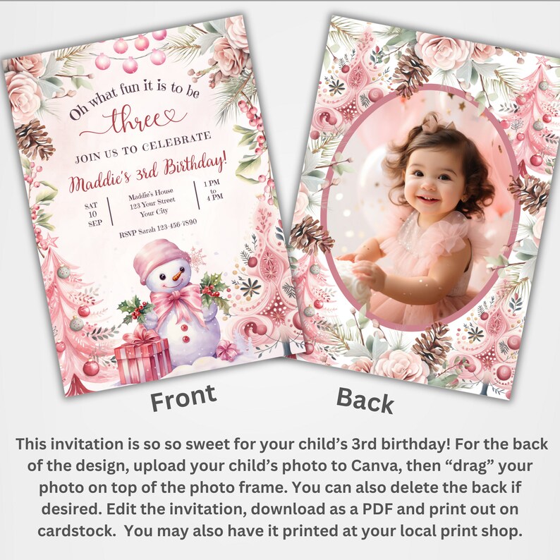 Oh What Fun It is to Be Three 3rd Christmas Birthday Invitation